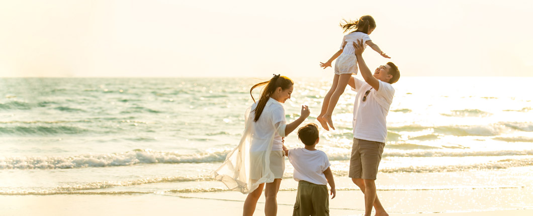 family on beach